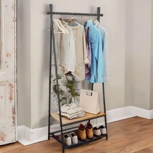 FURNOS Industrial Open Wardrobe Garment Rail With Storage Shelves in Brown Brown FURNOS Industrial Open Wardrobe Garment Rail With Storage Shelves in Brown Brown