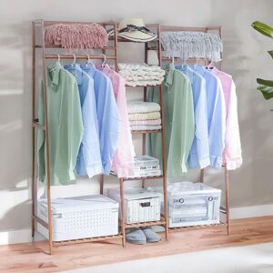 FURNOS Large Bamboo Open Wardrobe Garment Rail With Storage Shelves in Natural Natural FURNOS Large Bamboo Open Wardrobe Garment Rail With Storage Shelves in Natural Natural