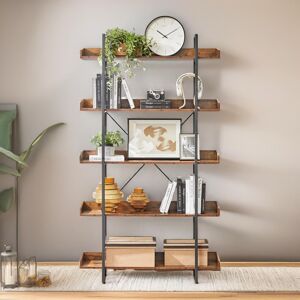 FURNOS Industrial 5 Tier Bookcase Storage Shelf Unit Living Room Furniture in Brown Brown FURNOS Industrial 5 Tier Bookcase Storage Shelf Unit Living Room Furniture in Brown Brown