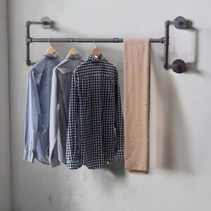 Pirlo Plush Industrial Heavy Duty Wall-Mounted Clothes Hanging Rail in Black Black Pirlo Plush Industrial Heavy Duty Wall-Mounted Clothes Hanging Rail in Black Black