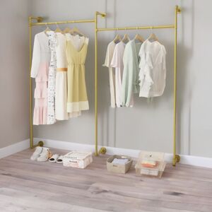 Pirlo Plush Industrial Heavy Duty Pipe Wall-Mounted Floating Shelf With Hanging Rails in Gold Gold Pirlo Plush Industrial Heavy Duty Pipe Wall-Mounted Floating Shelf With Hanging Rails in Gold Gold