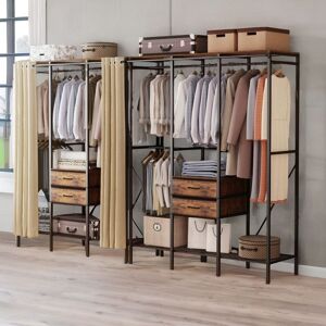 Pirlo Plush Industrial Rustic Open Wardrobe Garment Rail With Storage Shelves & Drawers in Brown Brown Pirlo Plush Industrial Rustic Open Wardrobe Garment Rail With Storage Shelves & Drawers in Brown Brown