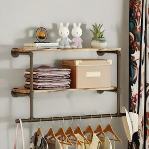 Pirlo Plush Industrial Heavy Duty Pipe Wall-Mounted Floating Shelves With Hanging Rail in Brown Brown Pirlo Plush Industrial Heavy Duty Pipe Wall-Mounted Floating Shelves With Hanging Rail in Brown Brown