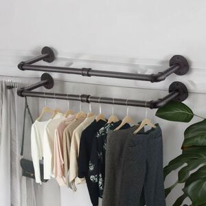 Pirlo Plush Industrial 2PC Heavy Duty Pipe Wall-Mounted Hanging Rails in Black Black Pirlo Plush Industrial 2PC Heavy Duty Pipe Wall-Mounted Hanging Rails in Black Black