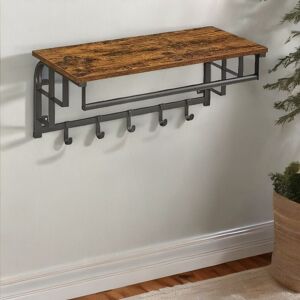 Rafaelo Mobilia Wall Mounted Floating Shelf With Hanging Rail & Hooks in Brown Brown Rafaelo Mobilia Wall Mounted Floating Shelf With Hanging Rail & Hooks in Brown Brown