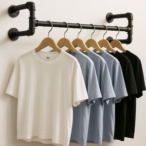 Storvo Industrial Heavy Duty Pipe Wall-Mounted Floating Hanging Rail in Black Black Storvo Industrial Heavy Duty Pipe Wall-Mounted Floating Hanging Rail in Black Black