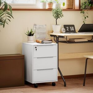 HOMCOM 3-Drawer Locking File Cabinet, Mobile Filing Cabinet in White White HOMCOM 3-Drawer Locking File Cabinet, Mobile Filing Cabinet in White White