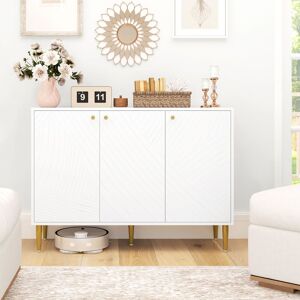 HOMCOM Sideboard Storage Cabinet with 3 Carved Line Doors & 5 Legs White White HOMCOM Sideboard Storage Cabinet with 3 Carved Line Doors & 5 Legs White White