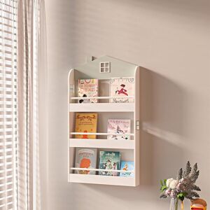 Xample Kids Bookcase Wall Shelf, Wooden Bookshelf Storage Display Rack Book Organizer in White White Xample Kids Bookcase Wall Shelf, Wooden Bookshelf Storage Display Rack Book Organizer in White White