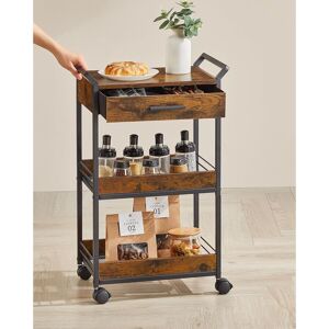 VASAGLE 3-Tier Rolling Storage Trolley Cart Lockable Castors Drawer Mesh in Brown Brown VASAGLE 3-Tier Rolling Storage Trolley Cart Lockable Castors Drawer Mesh in Brown Brown