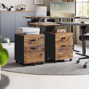 SONGMICS Lockable Filing Cabinet 2 Drawers 5 Wheels Adjustable Hanging Rails in Brown Brown SONGMICS Lockable Filing Cabinet 2 Drawers 5 Wheels Adjustable Hanging Rails in Brown Brown