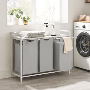 VASAGLE 3 Compartment Laundry Basket with Shelf & Metal Frame in Grey Grey VASAGLE 3 Compartment Laundry Basket with Shelf & Metal Frame in Grey Grey