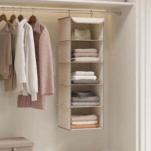 SONGMICS Set of 2 Hanging Wardrobe Storage Foldable Clothes Organizers in Light Brown Light Brown SONGMICS Set of 2 Hanging Wardrobe Storage Foldable Clothes Organizers in Light Brown Light Brown
