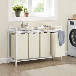 VASAGLE 4 Compartment Laundry Hamper with Shelf & Metal Frame in White White VASAGLE 4 Compartment Laundry Hamper with Shelf & Metal Frame in White White