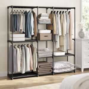 SONGMICS Open Clothes Rack Freestanding with Rails Fabric Shelves in Black Black SONGMICS Open Clothes Rack Freestanding with Rails Fabric Shelves in Black Black