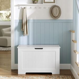 VASAGLE Rustic Storage Chest Bench 2 Safety Hinges Shoe Storage Hallway in White White VASAGLE Rustic Storage Chest Bench 2 Safety Hinges Shoe Storage Hallway in White White