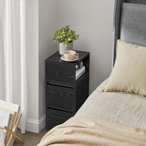 VASAGLE Set of 2 Slim Narrow Bedside Tables Drawers Open Compartment in Black Black VASAGLE Set of 2 Slim Narrow Bedside Tables Drawers Open Compartment in Black Black