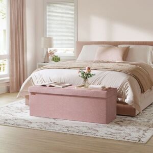 SONGMICS Large Storage Ottoman Bench Folding Foot Rest End Bed Easy Assembly in Light Pink Light Pink SONGMICS Large Storage Ottoman Bench Folding Foot Rest End Bed Easy Assembly in Light Pink Light Pink