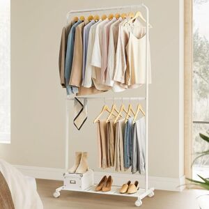 SONGMICS Rolling Clothes Rack with Middle Rod & Storage Shelf in White White SONGMICS Rolling Clothes Rack with Middle Rod & Storage Shelf in White White