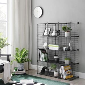 SONGMICS 12-Cube Wire Grid Storage Rack Metal Mesh Shelves PP Sheets in Black Black SONGMICS 12-Cube Wire Grid Storage Rack Metal Mesh Shelves PP Sheets in Black Black