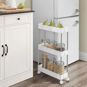 SONGMICS 3 Tier Rolling Cart Trolley for Kitchen or Office Storage in White White SONGMICS 3 Tier Rolling Cart Trolley for Kitchen or Office Storage in White White