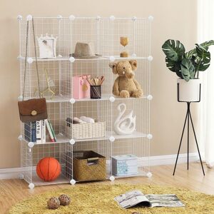 SONGMICS 12-Cube Wire Grid Storage Rack Metal Mesh Shelves PP Sheets in White White SONGMICS 12-Cube Wire Grid Storage Rack Metal Mesh Shelves PP Sheets in White White
