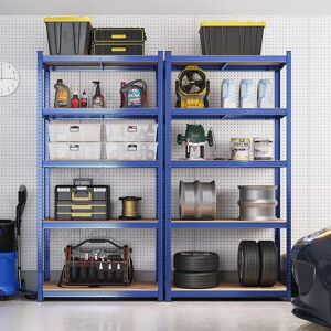 SONGMICS Set of 2 Heavy Duty Steel Shelving Units with 5 Tiers in Blue Blue SONGMICS Set of 2 Heavy Duty Steel Shelving Units with 5 Tiers in Blue Blue