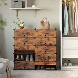 SONGMICS 10 Slot Rectangular Storage Organiser Modular DIY Plastic Wardrobe in Brown Brown SONGMICS 10 Slot Rectangular Storage Organiser Modular DIY Plastic Wardrobe in Brown Brown