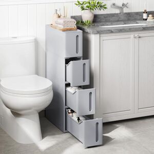 SONGMICS Slim Storage Tower on Wheels with 4 Tier Plastic Shelves in Grey Grey SONGMICS Slim Storage Tower on Wheels with 4 Tier Plastic Shelves in Grey Grey