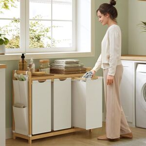 VASAGLE Triple Compartment Laundry Sorter with Shelf Storage Pockets in White White VASAGLE Triple Compartment Laundry Sorter with Shelf Storage Pockets in White White