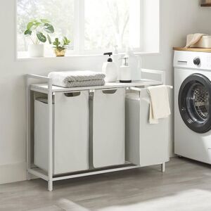 VASAGLE 3 Compartment Laundry Basket with Shelf & Metal Frame in White White VASAGLE 3 Compartment Laundry Basket with Shelf & Metal Frame in White White