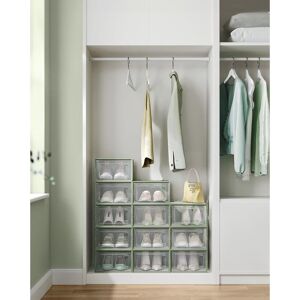 SONGMICS Pack of 12 Stackable Storage Organisers Foldable Medium Sized Boxes in Olive Olive SONGMICS Pack of 12 Stackable Storage Organisers Foldable Medium Sized Boxes in Olive Olive