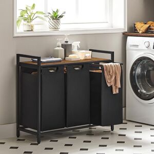 VASAGLE 3 Compartment Laundry Basket with Shelf & Metal Frame in Black Black VASAGLE 3 Compartment Laundry Basket with Shelf & Metal Frame in Black Black