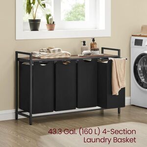 VASAGLE 4 Compartment Laundry Hamper with Shelf & Metal Frame in Black Black VASAGLE 4 Compartment Laundry Hamper with Shelf & Metal Frame in Black Black