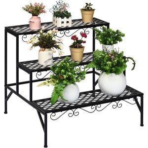 Costway 3 Tier Steel Plant Stand Ladder Flower Pot Storage Rack Plant Display Organizer in Black Black Costway 3 Tier Steel Plant Stand Ladder Flower Pot Storage Rack Plant Display Organizer in Black Black