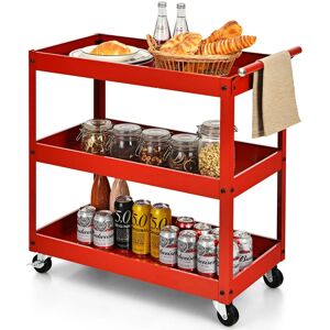 Costway 3-Tier Tool Trolley Utility Cart Heavy Duty Service Cart with Lockable Wheels in Red Red Costway 3-Tier Tool Trolley Utility Cart Heavy Duty Service Cart with Lockable Wheels in Red Red
