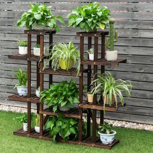 Costway 9 Tier Wood Plant Stand Carbonized Plants Display Rack Flower Shelf in Natural Natural Costway 9 Tier Wood Plant Stand Carbonized Plants Display Rack Flower Shelf in Natural Natural