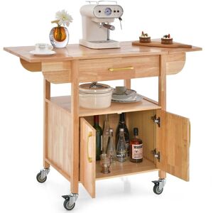 Costway Wood DropLeaf Kitchen Storage Trolley Cart Rolling Island Shelves Cupboard in Natural Natural Costway Wood DropLeaf Kitchen Storage Trolley Cart Rolling Island Shelves Cupboard in Natural Natural