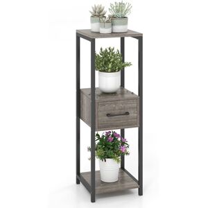 Costway 3 Tier Tall Metal Plant Stand Indoor Plant Table Display Shelf w/ Drawer in Grey Grey Costway 3 Tier Tall Metal Plant Stand Indoor Plant Table Display Shelf w/ Drawer in Grey Grey