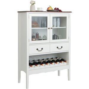 Costway Wooden Cupboard Buffet Wine Storage Cabinet Sideboard W/ 2 Tempered Glass Doors in White White Costway Wooden Cupboard Buffet Wine Storage Cabinet Sideboard W/ 2 Tempered Glass Doors in White White