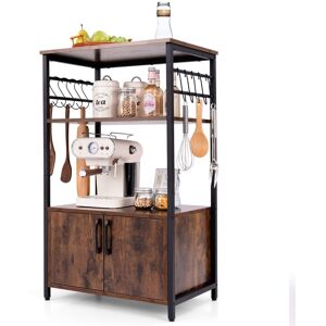 Costway 3-Tier Kitchen Bakers Rack Industrial Microwave Stand w/Cabinet in Brown Brown Costway 3-Tier Kitchen Bakers Rack Industrial Microwave Stand w/Cabinet in Brown Brown