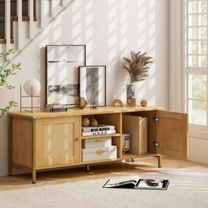 Costway Boho TV Stand for TVs up to 55" Media Console Table w/ 2 Cabinets in Natural Natural Costway Boho TV Stand for TVs up to 55" Media Console Table w/ 2 Cabinets in Natural Natural