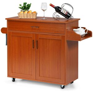 Costway Kitchen Island Storage Trolley Rolling Cart Shelves Cupboard Cabinet Drawer Home in Brown Brown Costway Kitchen Island Storage Trolley Rolling Cart Shelves Cupboard Cabinet Drawer Home in Brown Brown