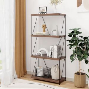 Costway 4-Tier Multipurpose Display Rack Industrial Storage Shelving Unit in Walnut Walnut Costway 4-Tier Multipurpose Display Rack Industrial Storage Shelving Unit in Walnut Walnut