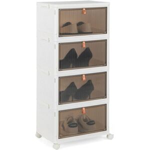 Costway 4 Tier Foldable Shoe Storage Box Bin Stackable Shoe Organizer W/ Magnetic Doors in White White Costway 4 Tier Foldable Shoe Storage Box Bin Stackable Shoe Organizer W/ Magnetic Doors in White White