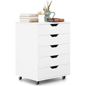 Costway 5 Drawer Chest Storage Wooden Dresser Rolling Storage Cabinet Mobile Organizer in White White Costway 5 Drawer Chest Storage Wooden Dresser Rolling Storage Cabinet Mobile Organizer in White White