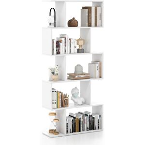 Costway 5-tier Bookcase S-Shaped Bookshelf Wooden Storage Display Rack in White White Costway 5-tier Bookcase S-Shaped Bookshelf Wooden Storage Display Rack in White White