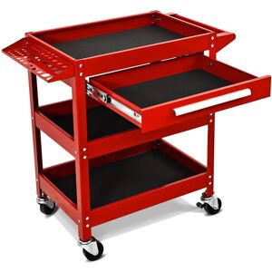 Costway 3-Tray Tool Cart Rolling Utility Cart Tray Organizer w/ Drawer & Wheels in Red Red Costway 3-Tray Tool Cart Rolling Utility Cart Tray Organizer w/ Drawer & Wheels in Red Red