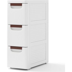 Costway 3-Drawer Narrow Storage Cabinet Bathroom Rolling Plastic Cart Container in White White Costway 3-Drawer Narrow Storage Cabinet Bathroom Rolling Plastic Cart Container in White White