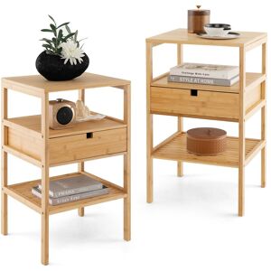 Costway Set of 2 Bamboo Nightstand 3 Tiers Bedside Table with Storage Drawer in Natural Natural Costway Set of 2 Bamboo Nightstand 3 Tiers Bedside Table with Storage Drawer in Natural Natural